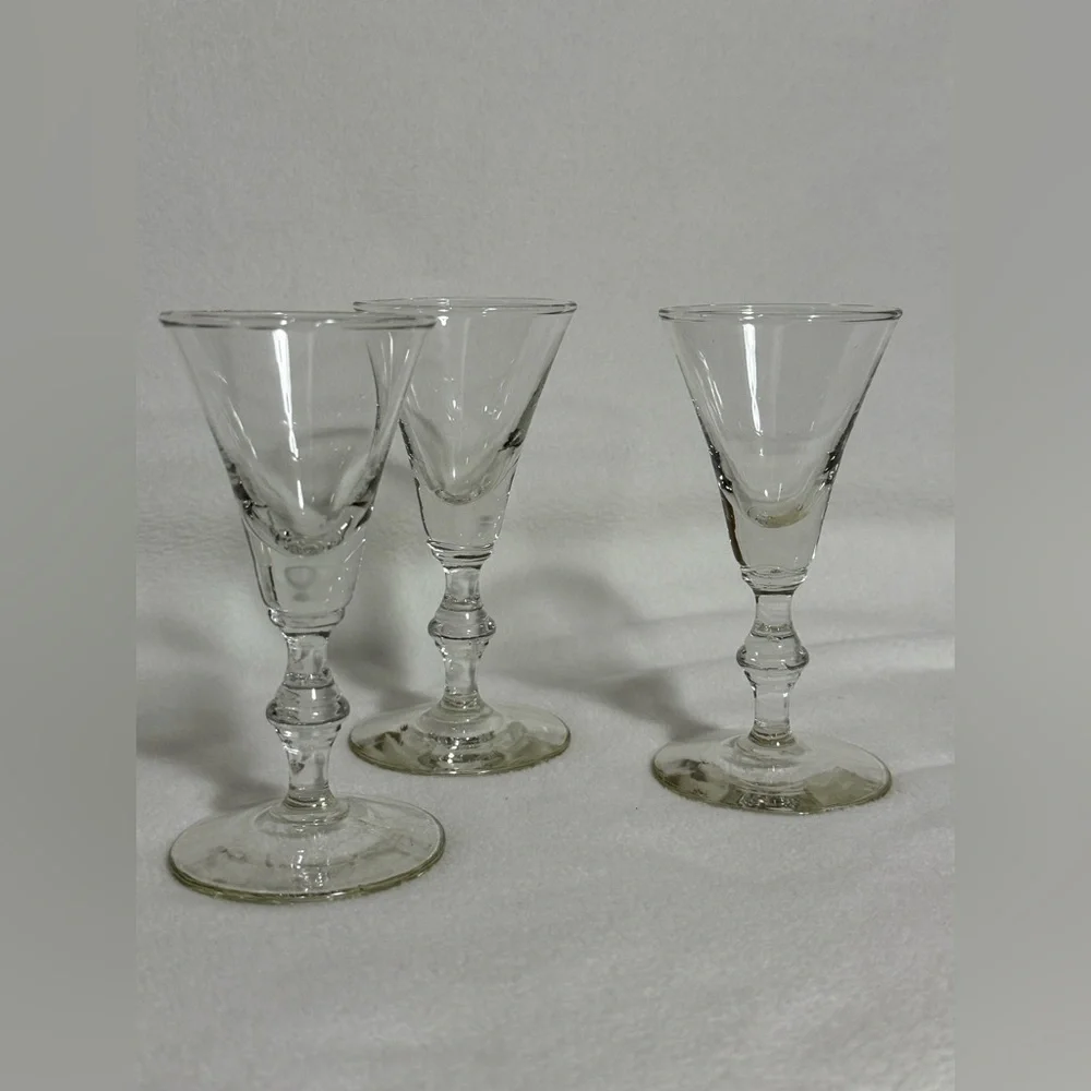 MCM Set of 3 Cordials/Mini Champagne Tasting Flutes Shot Glasses Clear Glass 5”